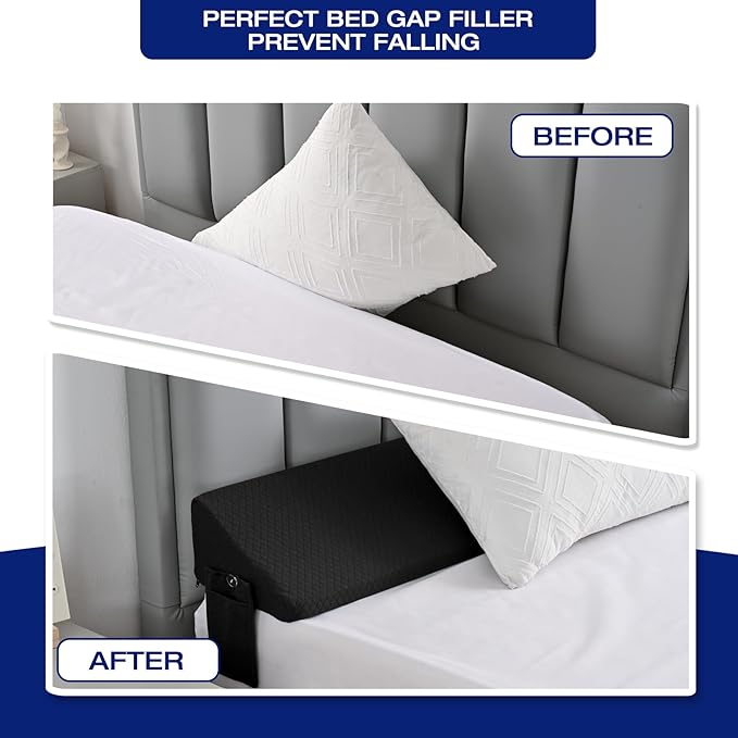 Full Bed Wedge Pillow for Headboard Triangle Pillow Wedge for Headboard Gap Filler Bed Accessories Mattress Gap Filler for Bed Stuff Home Decor Black Incline Angled Pillows
