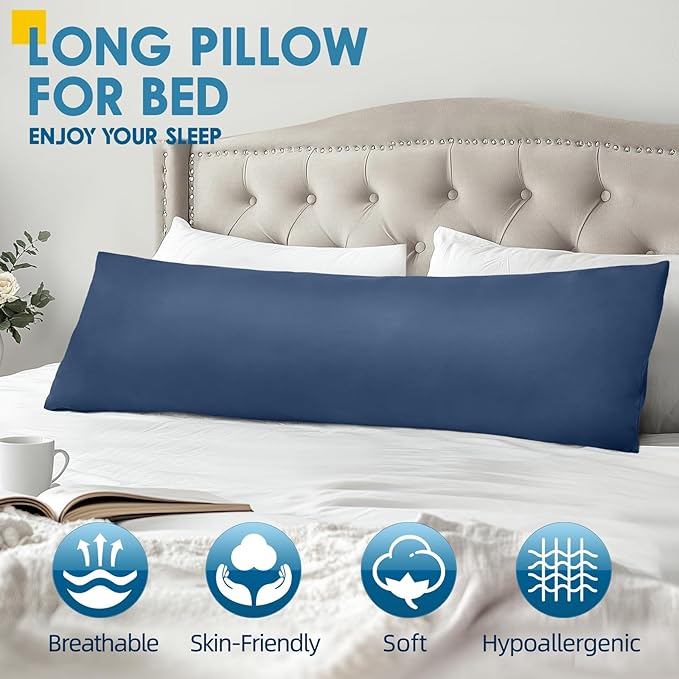 MAGIC ELEPHANT Body Pillow, Memory Foam Body Pillow for Adults, Long Pillow for Bed and Sleeping, Full Long Bed Pillow Insert with Cover (Blue, 20x54 Inch)