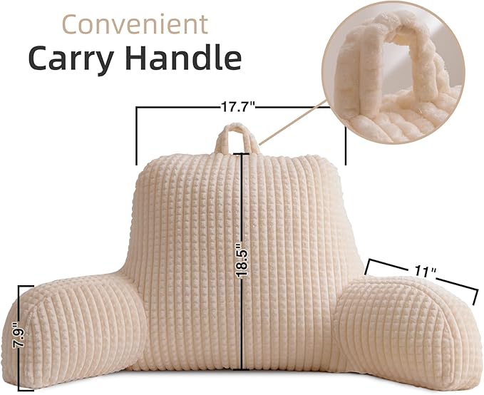 A Nice Night Reading Pillow Bed Wedge Large Adult Children Backrest with Arms Back Support for Sitting Up in Bed/Couch for Lounging Bedrest,Waffle Stereoscopic Design,Ivory