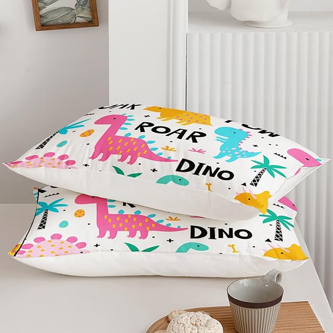 Axolotl Girls Cartoon Dinosaur Bedding Comforter Set,Cute Colorful Dinosaur Bedding for Girls Teens,Kawaii Dino Animal Kids Comforter Set for Boys Adults,1 Quilt 2 Pillow Cases,White King Size
