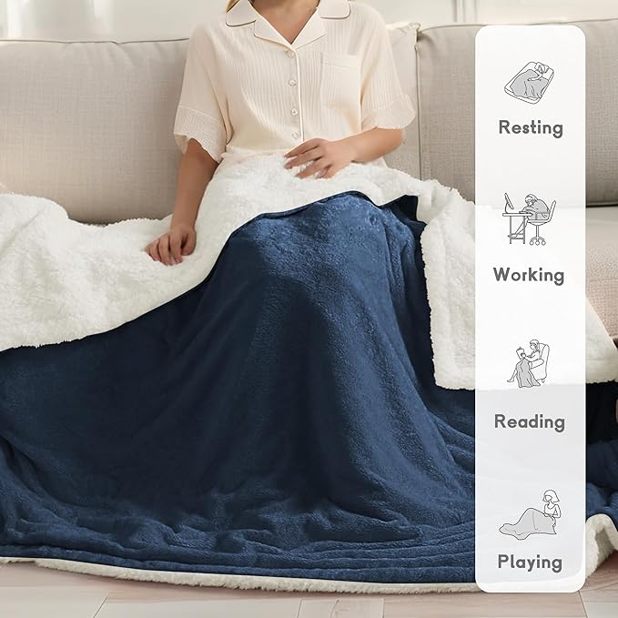 Heated Blanket Electric Blanket Full Size 72''x84'', Soft Flannel Heating Blanket with 10 Hour Auto Off - 5 Heat Settings - Machine Washable - Navy Blue