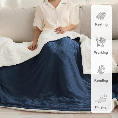 Heated Blanket Electric Blanket Full Size 72''x84'', Soft Flannel Heating Blanket with 10 Hour Auto Off - 5 Heat Settings - Machine Washable - Navy Blue