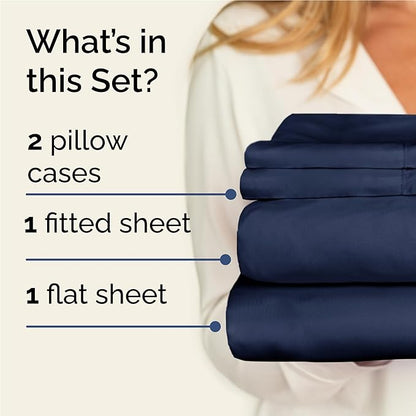 Twin XL 4 Piece Sheet Set - Comfy Breathable & Cooling - Ultra-Soft Hotel Luxury Bedding Set w/ 8-16 Inch Deep Pockets - 1 Flat & 1 Fitted Sheet & 2 Pillowcases - Wrinkle Free & Easy Care - Navy Blue