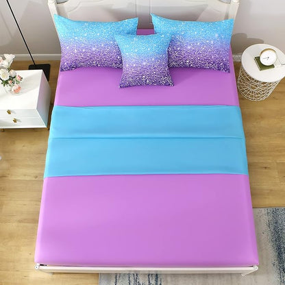 6Pcs Glitter Comforter Set with Sheets for Teens Girls Kids, Colorful Gradient Glitter Themed Bed in a Bag Full Size, Blue Purple 3D Sparkly Galaxy Bedroom Decor Bedding Set