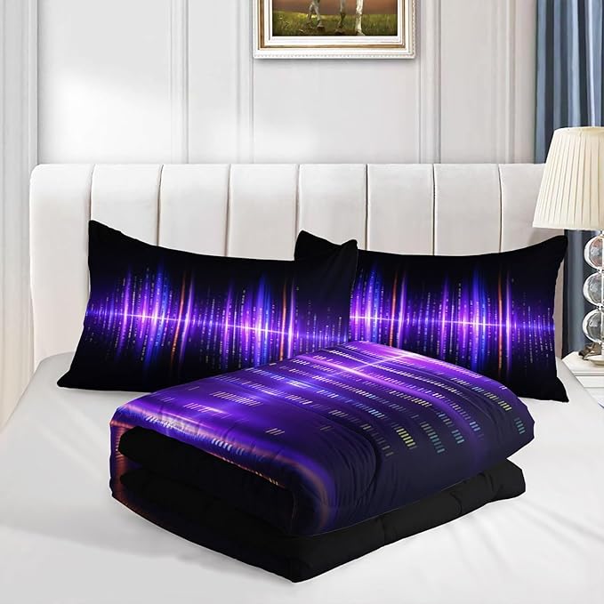 Geometric Stripes Comforter Set Purple Gradient Lines Printed Bedding Set with 1 Comforter and 2 Pillowcases for Boys and Girls Bedroom All Season(Line Full)