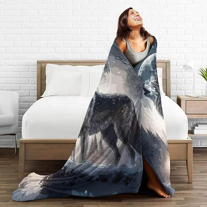 Howling Wolf Blanket for Women Men, Cool Wolf Themed Design Printed Throw Blankets for Teens Adults Lap, Couch Bed, Warm Soft Cozy Blanket, 60"x 80"