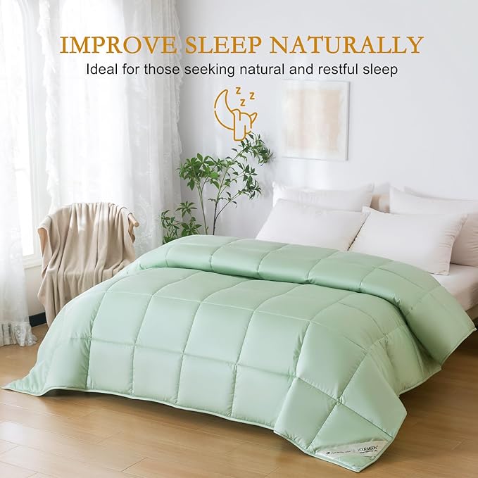 YOUR MOON Luxurious All Season Wool Comforter Twin Size, 100% Natural Australian Wool Filling, Hypoallergenic Comforter Duvet Insert, Noiseless Cotton Shell (Green)