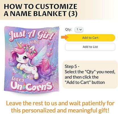 Custom Unicorn Blanket for Girls Age 8-10, 50 x 40 Inches Soft Fuzzy Blanket for Unicorn Lovers, Cozy Blanket, Warm Flannel Throw Blanket for Bed Sofa Room Decor, Camping, Travel, Chair