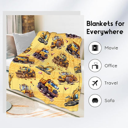Toddler Blanket for Boys - Construction Truck Gifts for Kids - Excavator Fleece Small Throws for Nap (30"x40")