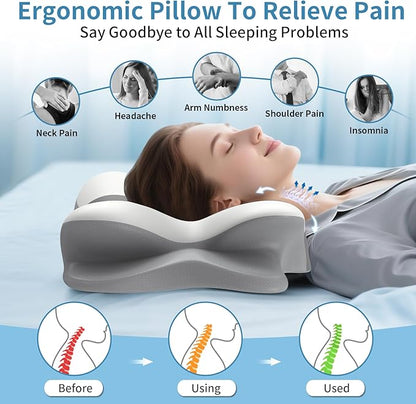 Cervical Neck Pillow for Pain Relief - Ergonomic Side Sleeper Pillow for Neck Support, Cooling Memory Foam Pillows for Sleeping, Contour Pillow Orthopedic Bed Pillow for Back Stomach Sleepers