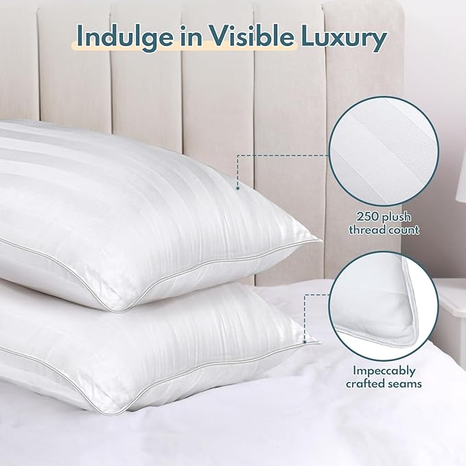 Queen Size Bed Pillows Set of 2 - Premium Down Alternative Breathable Pillows for Side, Back, and Stomach Sleepers Fluffy Hotel Quality Soft Microfiber Fill Cooling Skin-Friendly