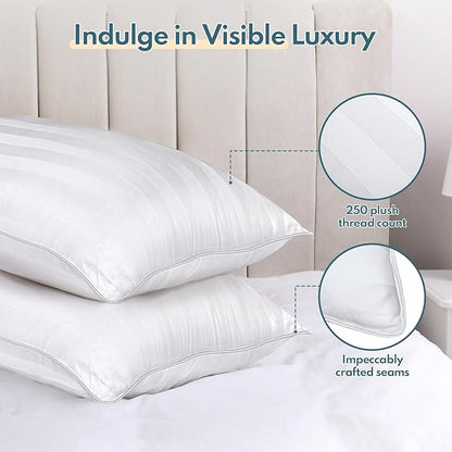 Queen Size Bed Pillows Set of 2 - Premium Down Alternative Breathable Pillows for Side, Back, and Stomach Sleepers Fluffy Hotel Quality Soft Microfiber Fill Cooling Skin-Friendly