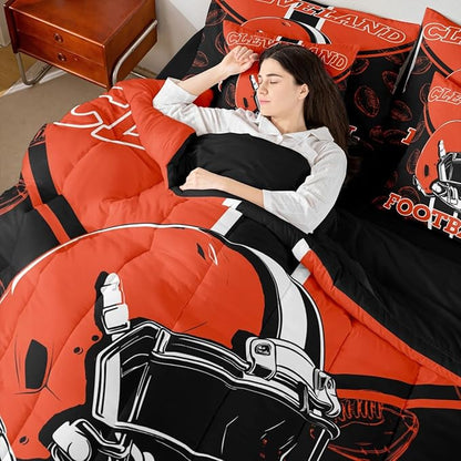 Feelyou Football Comforter Set with Sheets 7 Piece Queen Size Ball Games Bedding Set for Kids Boys Girls Rugby Bed in a Bag City of Footballs Room Decor Rugby Sports Soft Lightweight
