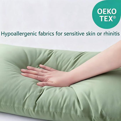 Flat Ultra Thin Bed Pillows Standard Size Pillow Set of 2 Extra Soft Down Alternative for Stomach Side Back Sleeper Sage Green 20x26inches