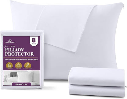 CirclesHome Pillow Protectors 8 Pack King Zippered - 100% Cotton Breathable Pillowcases - Protects Pillows from Dirt, Dust and Debris (King - Set of 8 - 20x36)