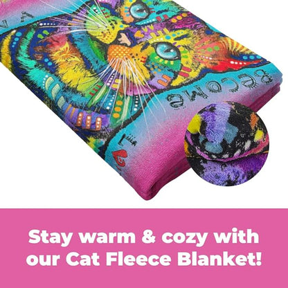 Dawhud Direct Colorful Cat Fleece Blanket for Bed, 50 x 60 inches Dean Russo Cat Fleece Throw Blanket for Women, Men and Kids - Super Soft Plush Cat Blanket Throw Plush Blanket for Cat Lovers