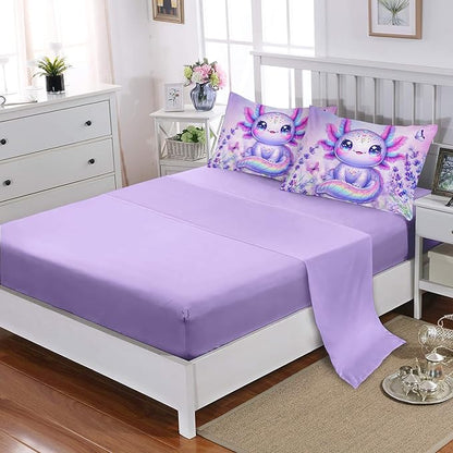 Axolotl Bedding 7 Piece Comforter Set Twin Size,Marine Life Themed Bed Set for Toddlers Girls Room Decor,Cute Kids Bedding with 1 Comforter,1 Flat Sheet,1 Fitted Sheet,4 Pillowcases.