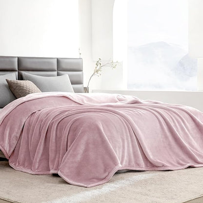 Mellowdy Extra Thick Hearty Plush Flannel Blanket (Cameo Pink, 90x90) - 500GSM King Size Warm Blanket for Winter, Fall | Soft, Fluffy, Cuddly, Perfect for Bed, Oversized Throw for Couch, Sofa