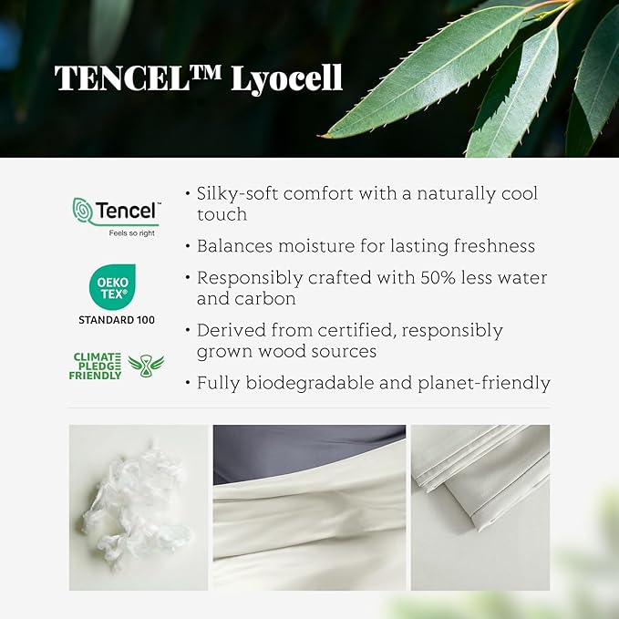 Tencel Duvet Cover Set, King/Cal King Size Cooling Duvet Cover for Hot Sleepers, 100% Eucalyptus Lyocell, 3 Pieces, 1 Zipper Closure Duvet Cover (106" x 90") and 2 Pillowcases (20" x 40") - Sand