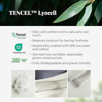 Tencel Duvet Cover Set, Full/Queen Size Cooling Duvet Cover for Hot Sleepers, 100% Eucalyptus Lyocell, 3 Pieces, 1 Zipper Closure Duvet Cover (90" x 90") and 2 Pillowcases (20" x 30") - Sand