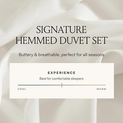 BOLL & BRANCH Signature Hemmed Duvet Set - Full/Queen, Pewter - Luxury 100% Organic Cotton - 1 Duvet Cover, 2 Shams - Buttery Soft, Hidden Closures