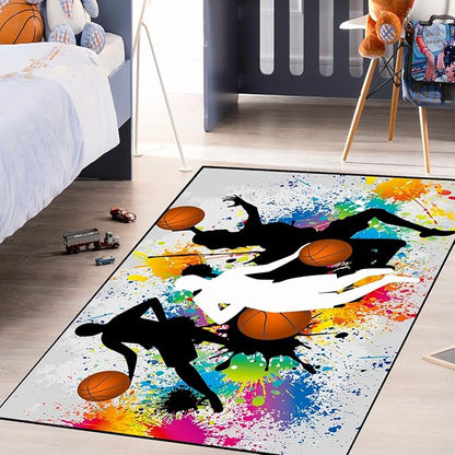 Basketball Rug for Boys Bedroom - Sports Rug for Boys Bedroom Kids Carpet, Basketball Carpet for Playroom Living Room Floor Mats Indoor Outdoor, 2x3 Feet