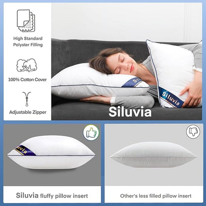 Siluvia 16"x16" Pillow Inserts Set of 2 Square Throw 16 Pillows with 100% Cotton Cover for Sofa, Couch, and Bed - White