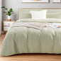 NEXHOME PRO Duvet Cover Set Oversized Queen 98"x98" Linen Feel Textured Organic Natural 100% Washed Cotton Duvet Cover 3 Pieces Bedding Set Zipper Closure, Breathable, Mint Green (No Comforter)