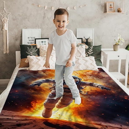 Kids Blankets Astronaut Blanket for Kids Gifts for Astronaut Lovers, Cool Warm 40 x 30 Inches Flannel Throw for Sofa Bed Living Room Home Decor