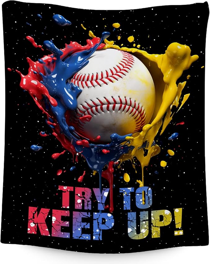 Baseball Blanket, Baseball Gifts for Kids Boys Men, Sport Throw Blankets for Adults Team Player, Soft Flannel Throws Gift Home Decor (Colorful, 50x60 Inch)