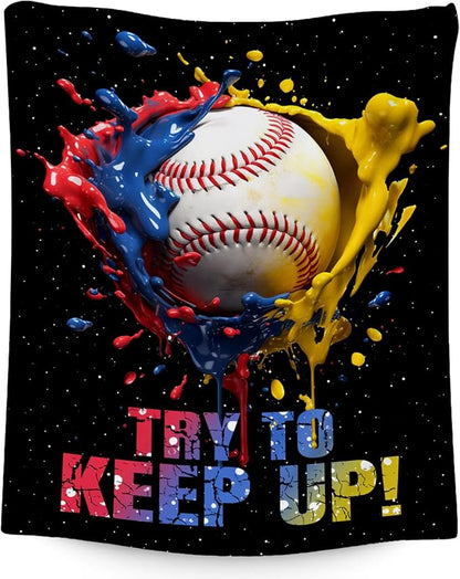 Baseball Blanket, Baseball Gifts for Kids Boys Men, Sport Throw Blankets for Adults Team Player, Soft Flannel Throws Gift Home Decor (Colorful, 50x60 Inch)