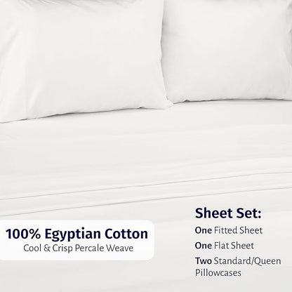 California Design Den Certified 100% Egyptian Cotton Queen Sheets Set - Lightweight & Crisp Percale Sheets Queen Deep Pocket Set, Durable Luxury Bedding - Ivory