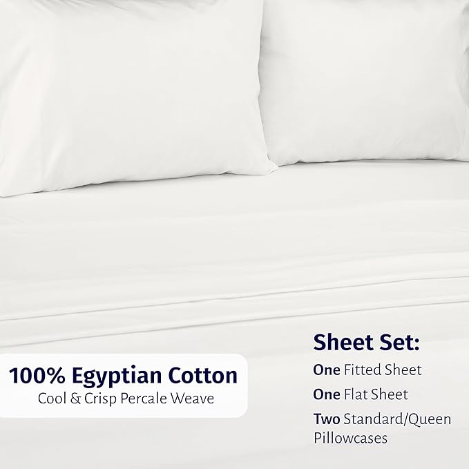 California Design Den Full Size Sheets Set - Certified 100% Egyptian Cotton Percale Sheets Full Size with Deep Pockets, Lightweight, Crisp, Durable Luxury Bedding Set - Ivory