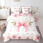 Erosebridal Pink Bow 7 Piece Bedding Set - Kawaii Floral Bowknot Comforter Sets with Sheets for Kids Girls Room Decor - Romance Flowers Coquette Bowknot Bed in A Bag Queen Size