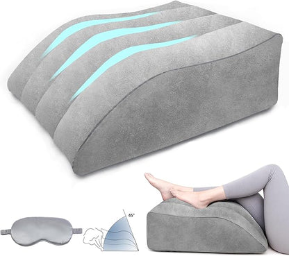 TheClover Inflatable Leg Pillow for Sleeping - Wedge Pillow with Eye Mask,Leg Elevation Pillow for Swelling,Circulation,Pain Relief,Bolster Pillow Leg Support for Travel,Hip,Foot,Ankle(Gray)