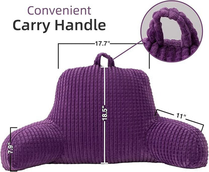 A Nice Night Reading Pillow Bed Wedge Large Adult Children Backrest with Arms Back Support for Sitting Up in Bed/Couch for Lounging Bedrest,Waffle Stereoscopic Design,Purple