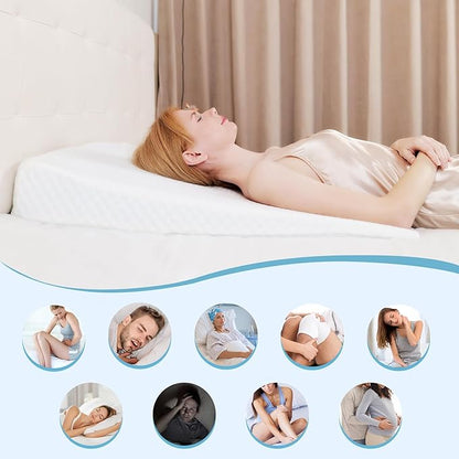 Wedge Pillow, Bed Wedge Pillows for Sleeping, Snoring, Back Support, After Surgery, Foam Triangle Pillow, Removable Washable Cover (Blue, 5in)