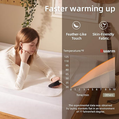 Bwarm Electric Heated Mattress Pad Mini Twin Size, 31" x 55", Bed Warmer, 9 Heat Settings, 1-12 Hours Auto Off, Deep Pocket, Fast Heating, Machine Washable, Soft and Cozy