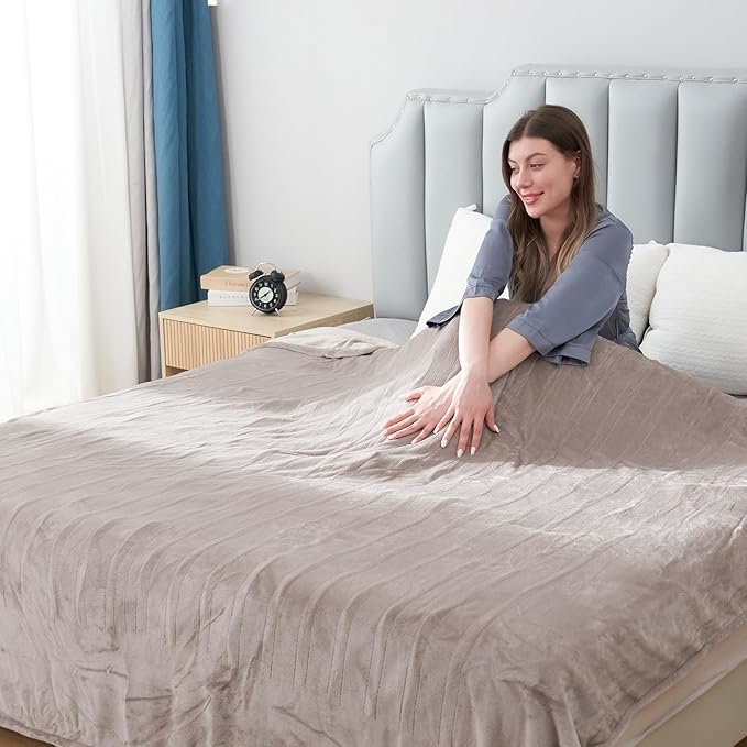 Electric Heated Blanket Throw Size, 50" x 60" Heated Throw with 6 Heating Levels & 3 Hours Auto Off, Machine Washable, Camel