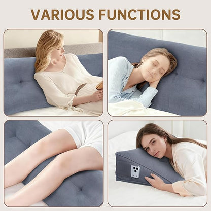 Headboard Pillow Full Bed Wedge Pillow for Dorm, Daybed, Back Support, Sitting Up, Reading, Relaxing, Navy Blue