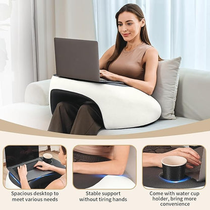 Reading Pillow, Lap Desk Pillow for Adult, Gaming Pillow Memory Foam for Arm Support, Arm Rest for Working, Crocheting, Playing Game or Siting in Bed, Floor, Sofa (White&Grey)