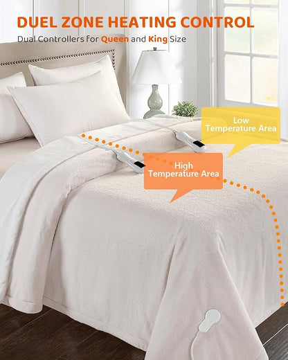 Heated Blanket Electric Blanket Queen Size, Super Soft Cozy Upgraded Flannel Heating Blanket with 9 Heating Levels & 1-9 Hours Auto Off, Fast Heat & Overheat Protection, 84" x 90", Blush White