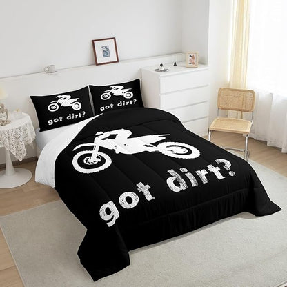Feelyou Dirt Bike Bedding Set - Extreme Sports Comforter Set for Kids Motocross Rider - Cool Sports Quilt 1 Comforter Set with 2 Pillowcases - Queen Size