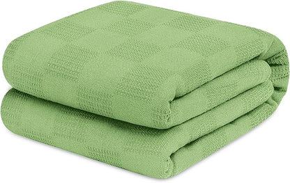 Avalon Bedding 100% Cotton Blankets Queen Size Thermal Blanket (90"x90") - Perfect Cotton Blanket Queen Size for Layering Bed in Any Season - Cotton Blankets for Bed (Green)
