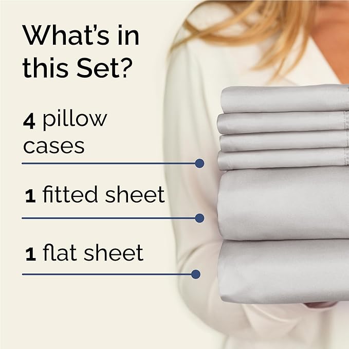 Full 6 Piece Sheet Set - Comfy Breathable & Cooling - Ultra-Soft Hotel Luxury Bedding Set w/ 8-16 Inch Deep Pockets - 1 Flat & 1 Fitted Sheet & 4 Pillowcases - Wrinkle Free & Easy Care - French Grey