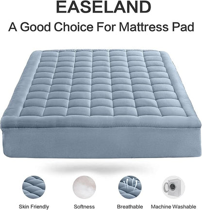 EASELAND Full Size Mattress Pad Pillow Top Mattress Cover Quilted Fitted Mattress Protector 8-21" Deep Pocket Cooling Mattress Topper (54x75 Inches, Dusty Blue)