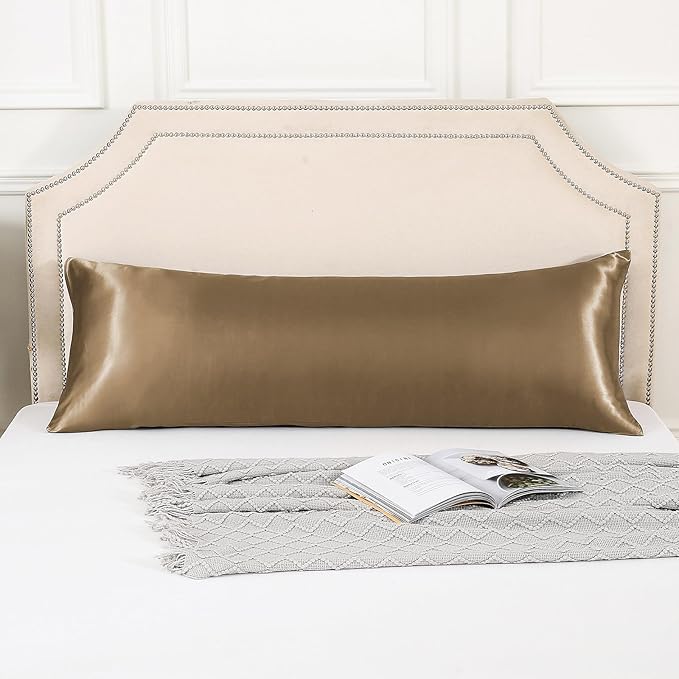 HUXMEYSON Body Pillow with Satin Pillowcase, Body Pillow for Adults, Removable Cover, Brown(20"x54"