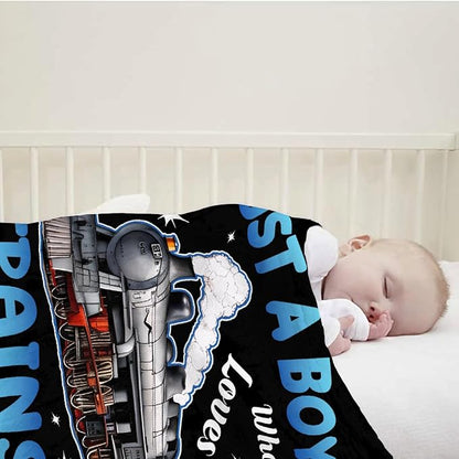 Boy Who Loves Trains Blanket Soft Blankets and Throws Flannel Cozy Lightweight Quilt Gift for Train Lovers for Bed Sofa Couch-40x30 Inches