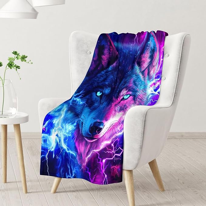 Wolf Blanket for Boys - 40 x 50 Inches Animal Blankets for Teens, Kids - Fuzzy Fluffy Throw for Couch, Sofa