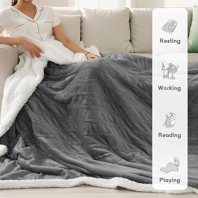 Heated Blanket Electric Blanket Full Size 72''x84'', Soft Flannel Heating Blanket with 1-10 Hour Auto Off - 6 Heat Settings - Machine Washable - Light Grey